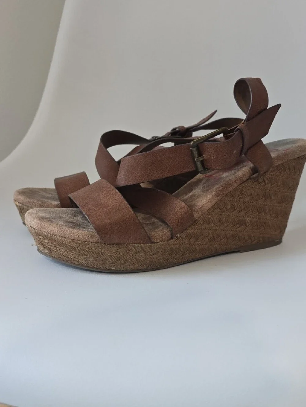 Jellypop Brown Crisscross Wedge Sandals